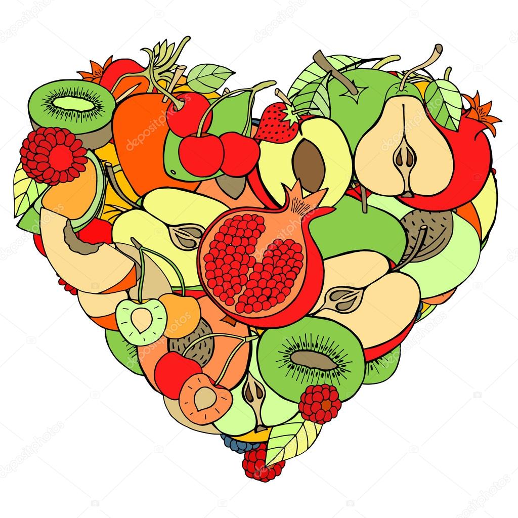 Heart from healthy fruit and berry