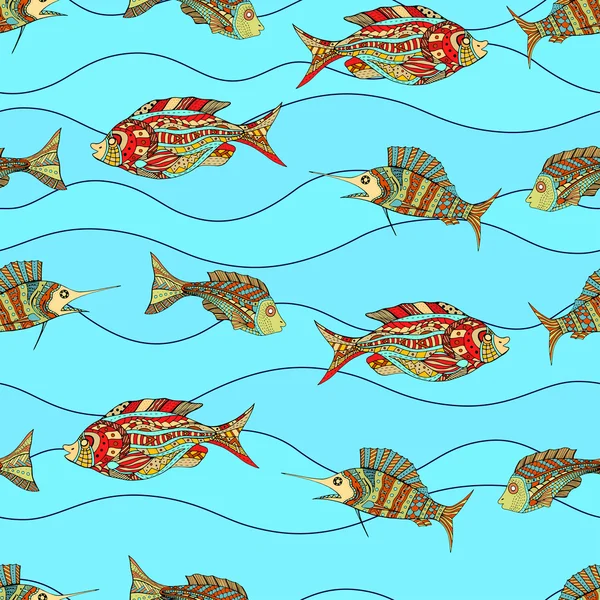 Fondo de peces Zentangle — Vector de stock