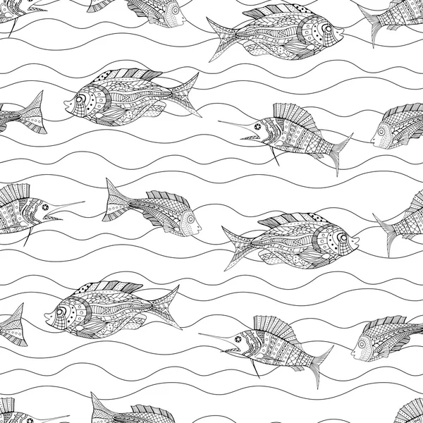Zentangle balık arka plan — Stok Vektör