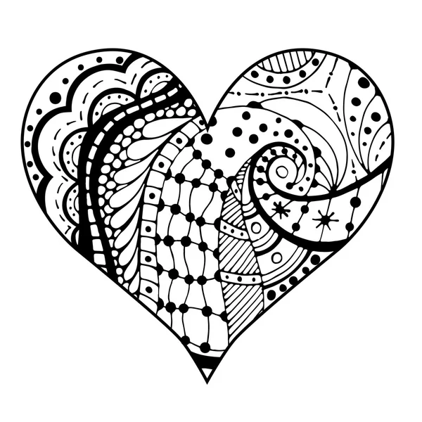 Coeurs dans le style zentangle — Image vectorielle