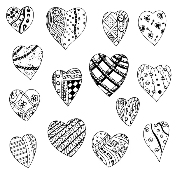 Set of hand drawn hearts — Stock Vector