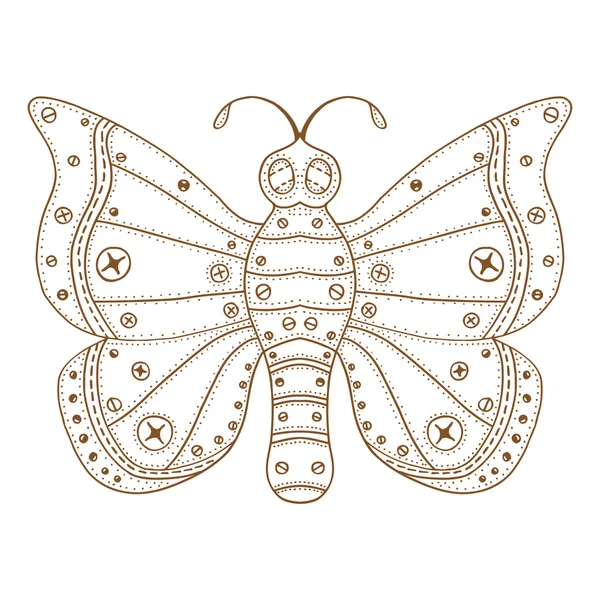 Zentangle stylizované hnědý motýl — Stockový vektor