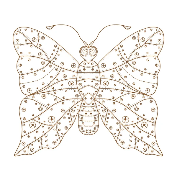 Zentangle stilisierter brauner Schmetterling — Stockvektor