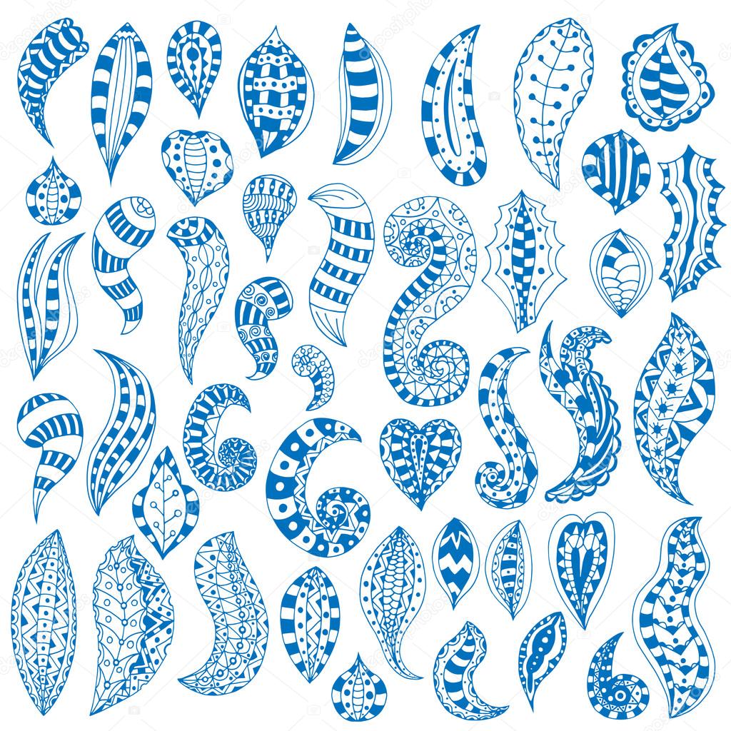 Henna paisley boho elements. Set collection.  Vector. Hand drawn artwork. Love bohemia concept for textile design, card, ticket, branding, logo, label, emblem. Blue turquoise