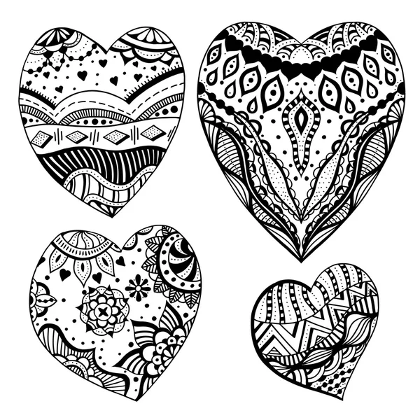 Corazones estilo zentangle — Vector de stock