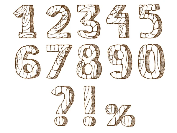 Conjunto de números de madera — Vector de stock