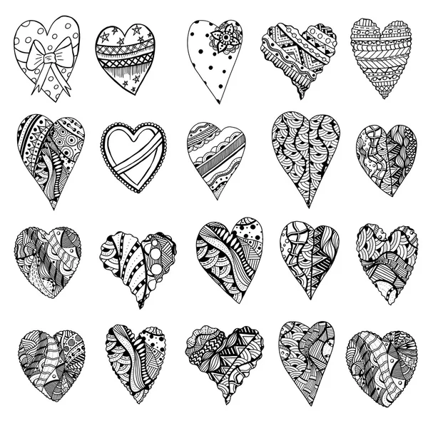 Tangle Patterns style hearts — Stock Vector