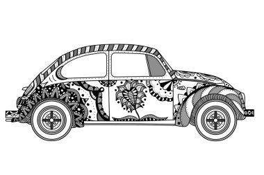 Vintage car in zentangle style