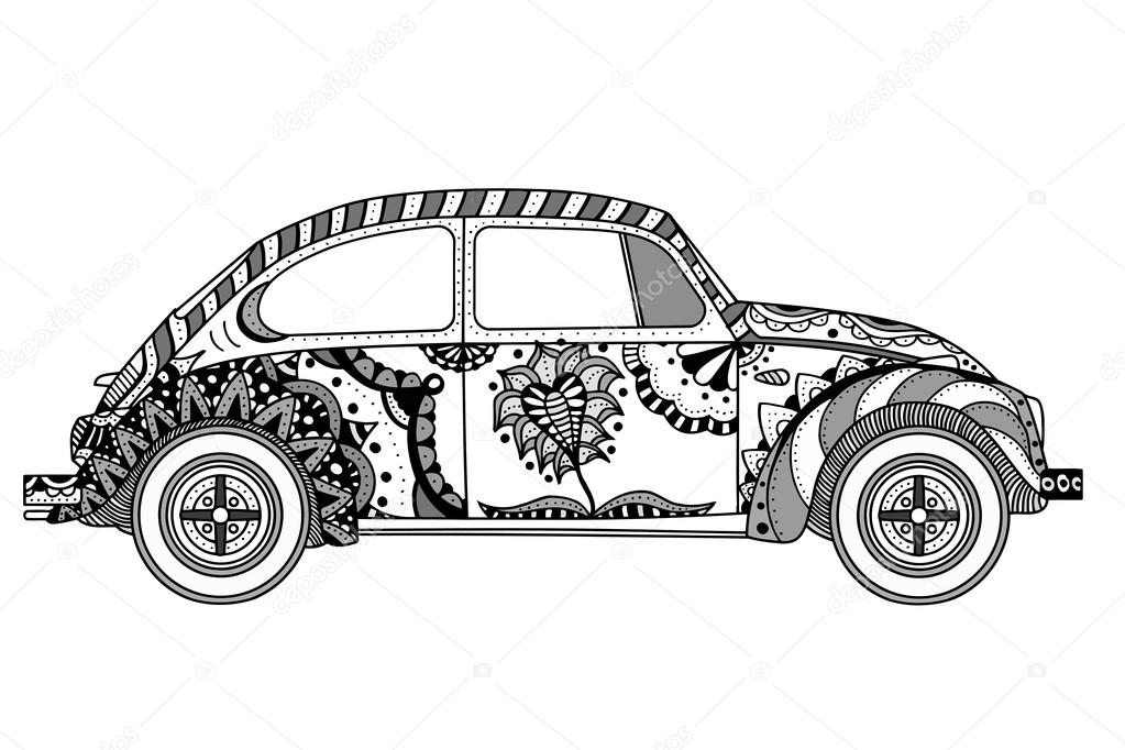 Vintage car in zentangle style