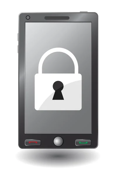 Smartphone mit Vorhängeschloss am Display. Mobiles Sicherheitskonzept. — Stockvektor