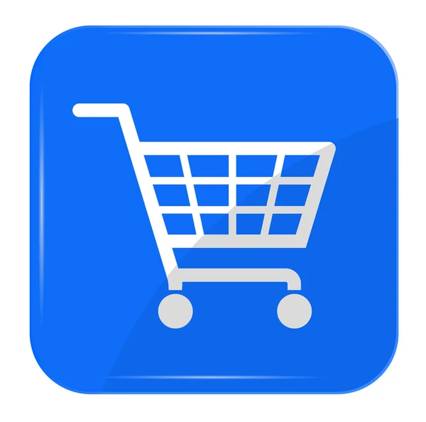 White shopping basket sign on blue button, eps10 — Stock Vector
