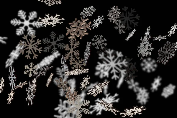 圣诞节的时候 雪花飘落在黑色的背景上 装饰冬季图案 — 图库照片