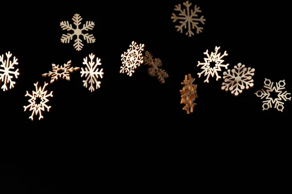 Snowflake Pattern Falling Snowflakes Space Text Black Background — Stok fotoğraf