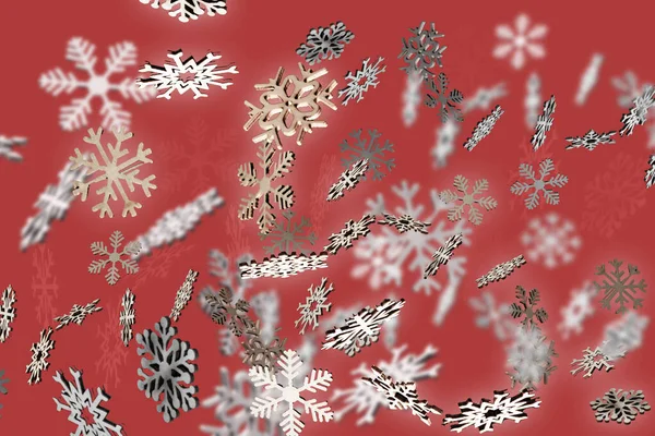 Red Crystal Snowflake Pattern Christmas Falling Snowflakes — Stok fotoğraf