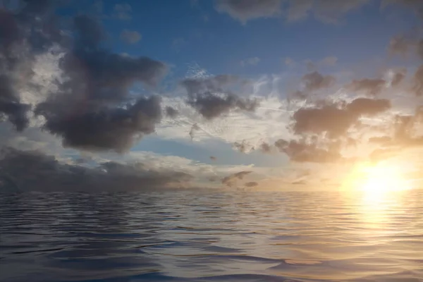 Vista Deslumbrante Mar Calmo Com Sol Brilhante Horizonte Seascape Anoitecer — Fotografia de Stock