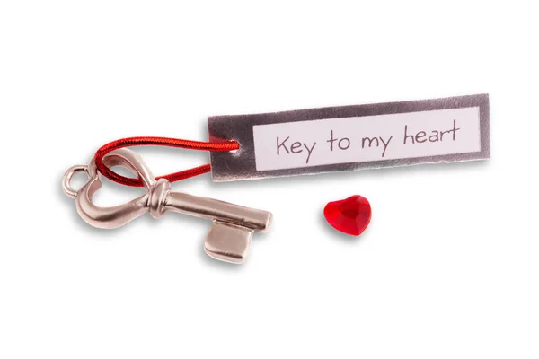 Key Heart Quote Romantic Valentine Objects Label Small Red Heart — Stock Photo, Image