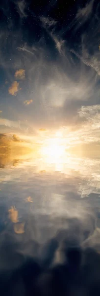 Вид Горизонт Восходе Солнца Восходящий Звездам Отражение Воды Пейзаж Рассвете — стоковое фото