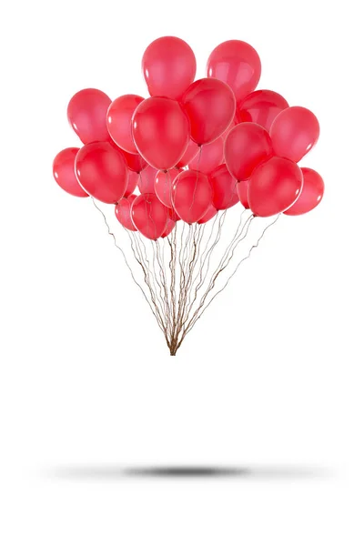 Manojo Globos Rojos Atados Con Cuerda Flotando Sobre Suelo Aislados — Foto de Stock