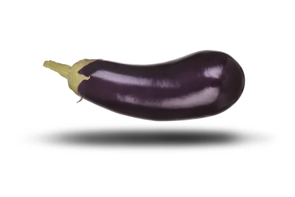 Enkel Aubergine Äggplanta Isolerad Vit Bakgrund Flyter Ovanför Skugga Lila — Stockfoto