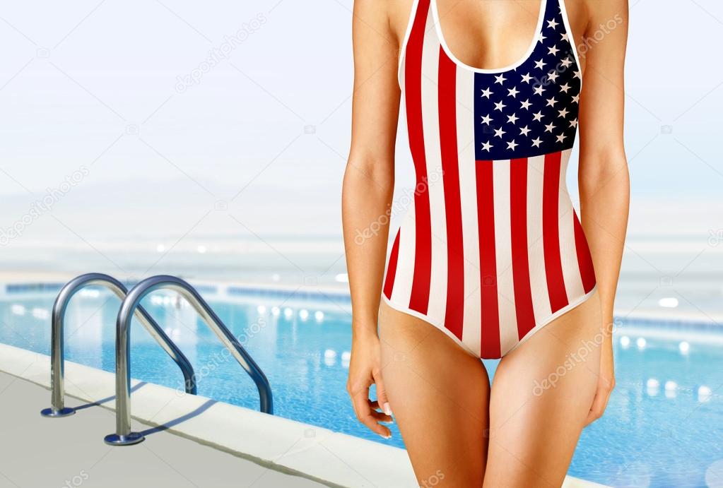 woman in swimwear as the American flag