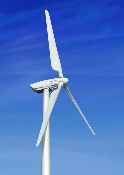 wind turbine against cloudy blue sky