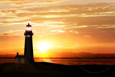 Lighthouse at sunset clipart