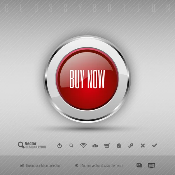 Elementos de diseño vectorial Botón brillante rojo y gris con juego de ic — Vector de stock