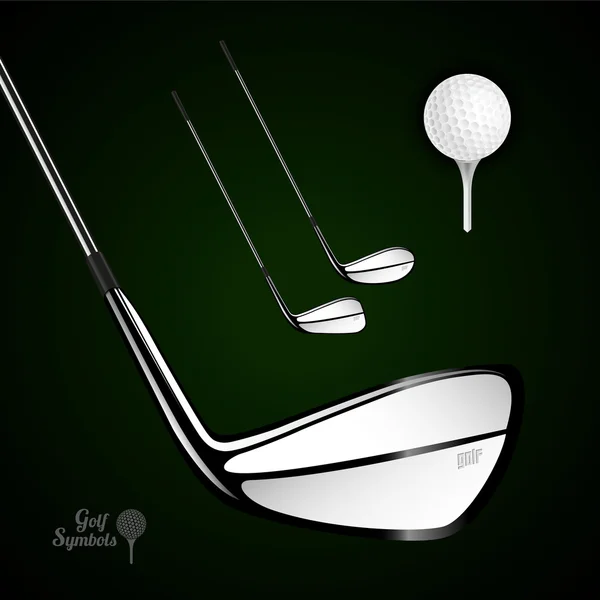 Golf ball and golf stick on the dark background — Stock Vector