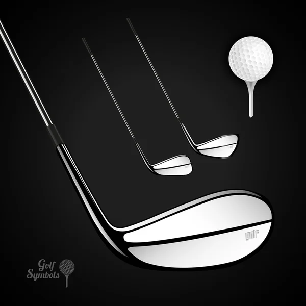 Golf ball and golf stick on the dark background — Stock Vector