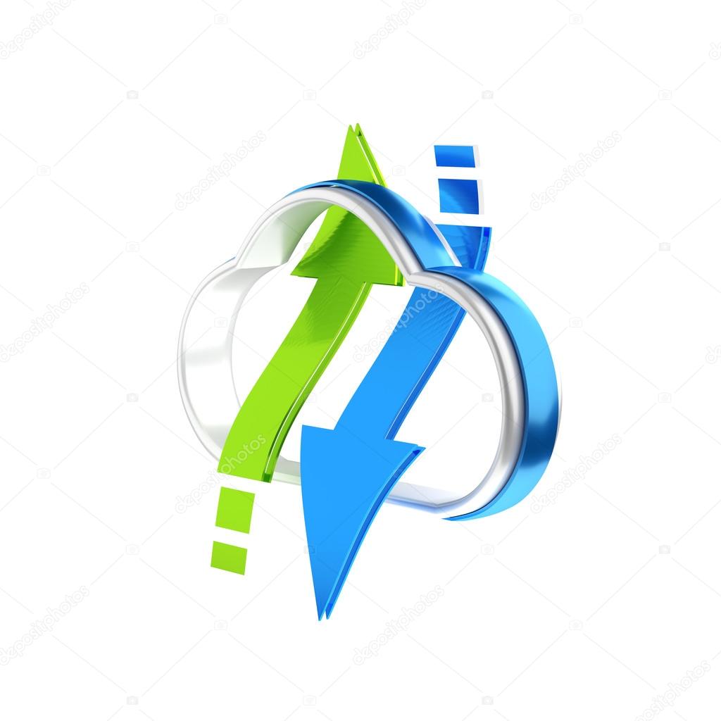 Icon of cloud with two arrows. Download and upload data. 