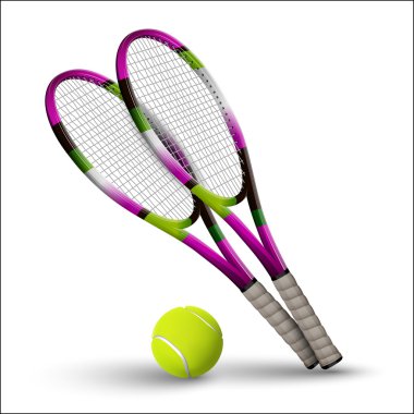 Tenis raketleri ve beyaz arka plan üzerinde izole top semboller