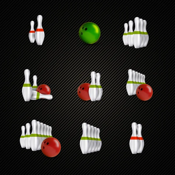 Bowling-kegelen en kommen als vector designelementen. — Stockvector