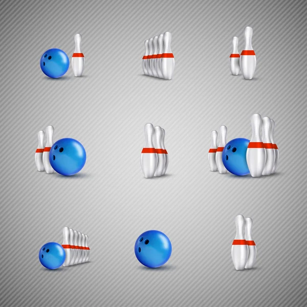 Bowling skittles and bowls as vector design elements. — Stock Vector