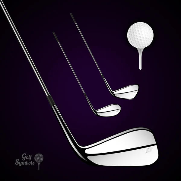 Golf ball and golf stick on the dark background — Stock Vector