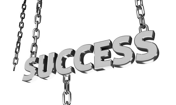 Palabra El éxito está colgando de las cadenas de cromo . — Foto de Stock