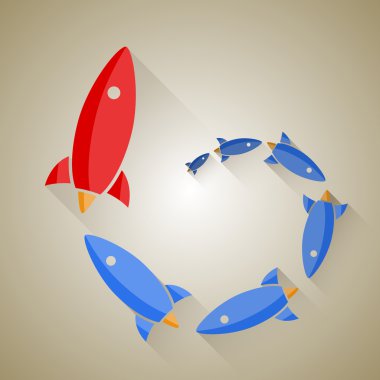 Satır grup lideri olarak önünde kırmızı roket. 