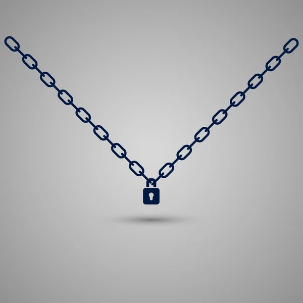 Candado colgando de las cadenas. Secreto, símbolo de seguridad . — Archivo Imágenes Vectoriales