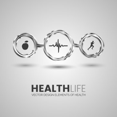 Üç sağlık simge krom çevrelerinde.
