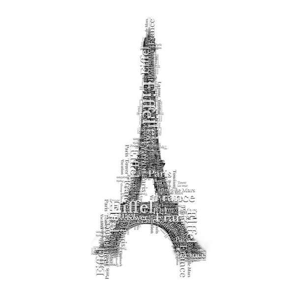 Eiffel tower in Paris make of many words. — Stock Photo, Image