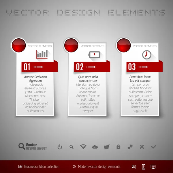 Elementos de design vetorial. Três fitas azuis na folha cinzenta. Bandeiras coloridas . — Vetor de Stock