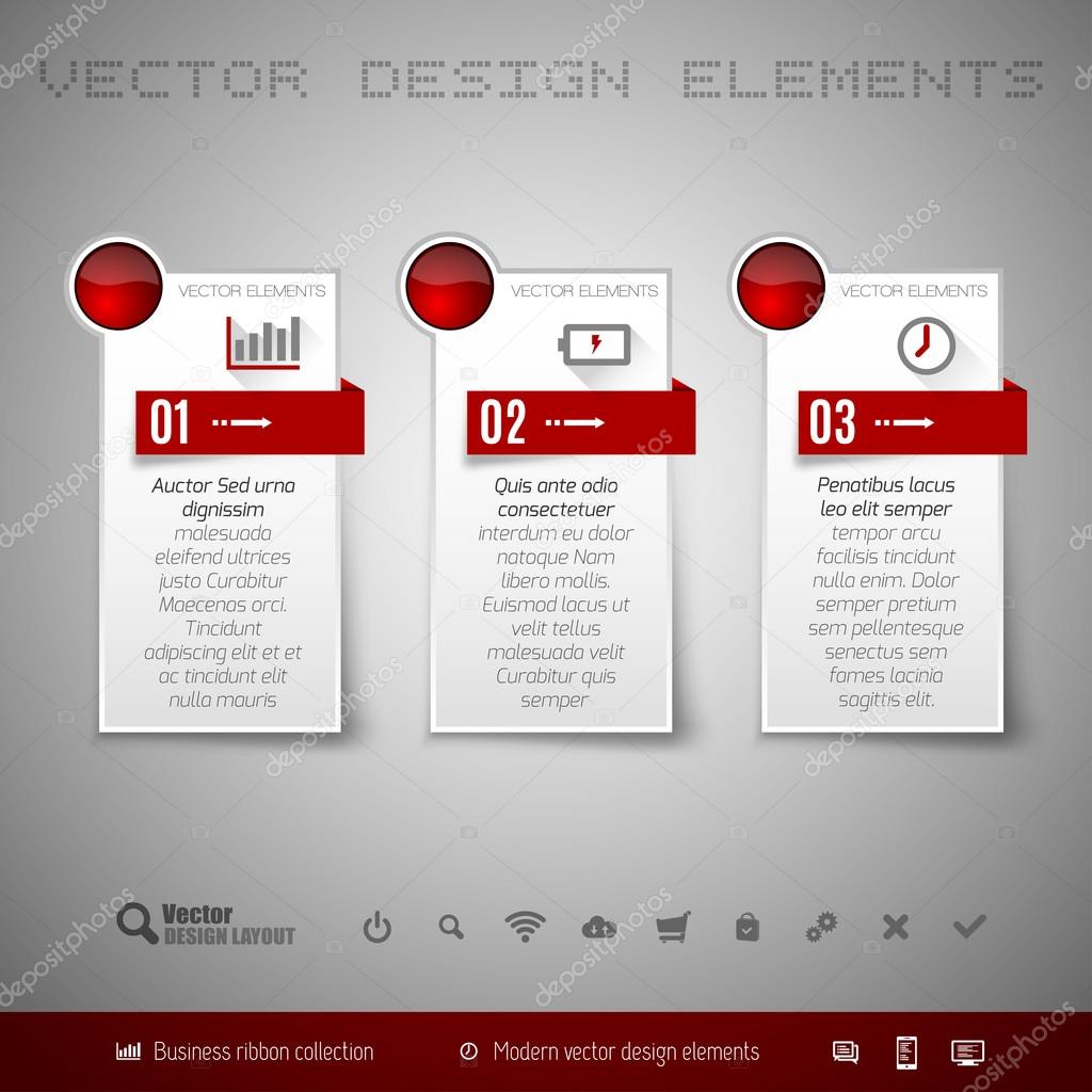 Vector design elements. Three blue ribbon on the gray sheet. Color banners.