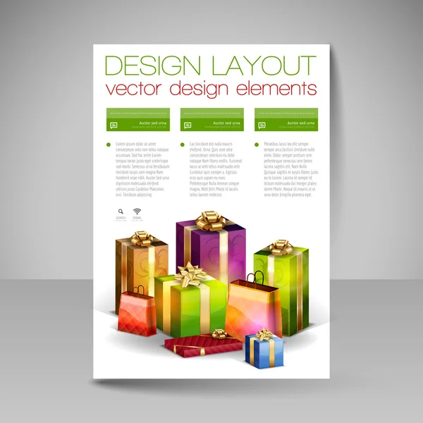 Modelo de design de folheto vetorial com presentes de Natal verdes . — Vetor de Stock