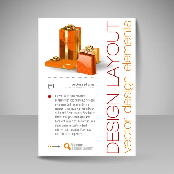 Vector Brochure Design Template with orange Christmas Gifts. — Stock Vector