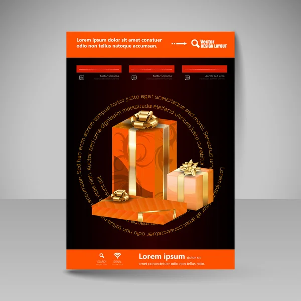 Vector broschyr formgivningsmall med Orange julklappar. — Stock vektor