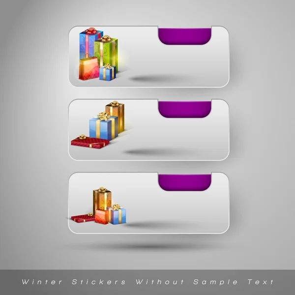 Wintersticker mit Geschenken. Vektor-Designelemente ohne Text. — Stockvektor