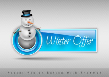 Sevimli kardan adam ile mavi parlak düğme. Kış vektör tasarım eleme