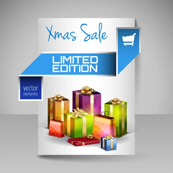 Vector broschyr formgivningsmall med blå julklappar. — Stock vektor