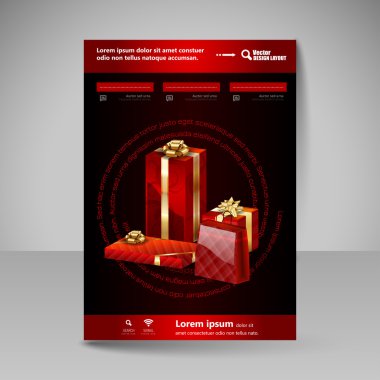 Vektör broşür tasarım şablonu ile kırmızı Noel hediyeleri.