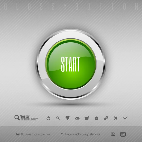 Vector design elements Green and chrome glossy button. — Stockový vektor