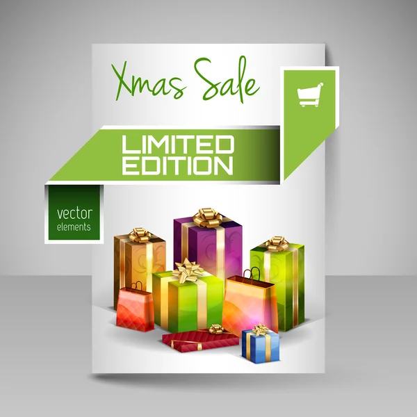 Vektor Broschüre Design-Vorlage mit grünen Weihnachtsgeschenken. — Stockvektor